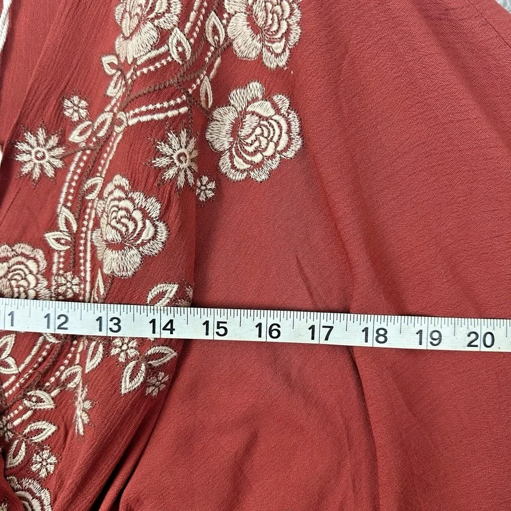 Savanna Jane 2X Embroidered Boho Romanticcore Festival Peplum Blouse Rust Red - Picture 7 of 14